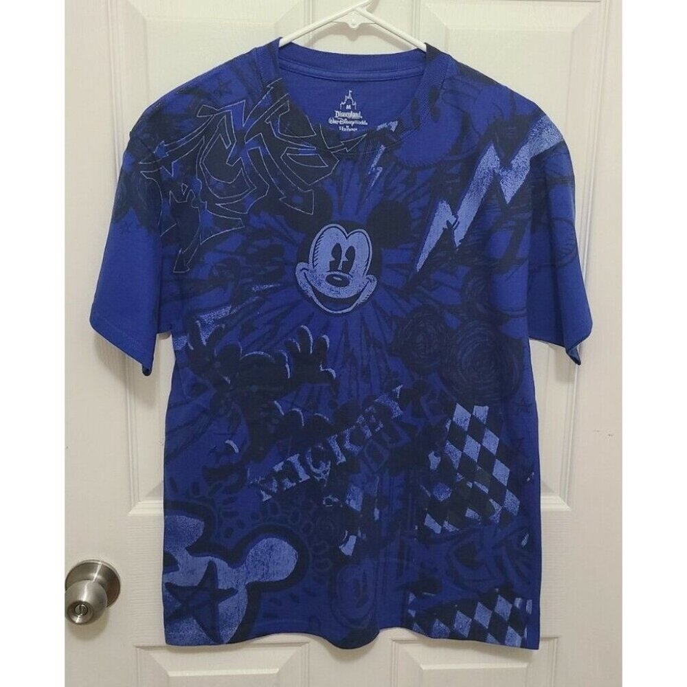 Disney Short Sleeve T Shirt Mickey Mouse Graffiti Streetwear Skate Blue Size M